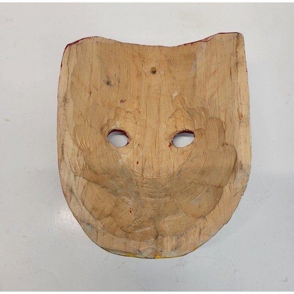 Handmade Carved Wood Cat Mask Jaguar Leopard Guatemala Mexico Folk Art Vintage - Picture 9 of 16